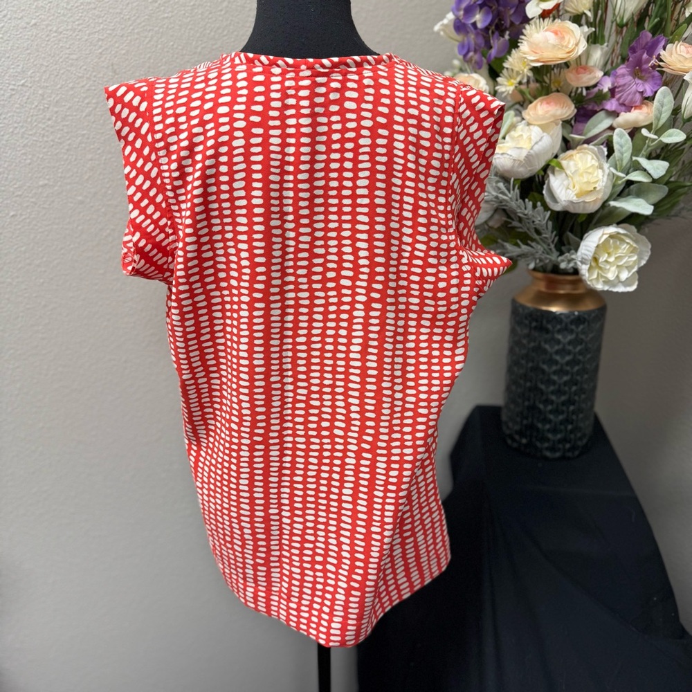 Cabi Red/Orange & White Abstract Print Sleeveless Blouse Women’s Size M Career